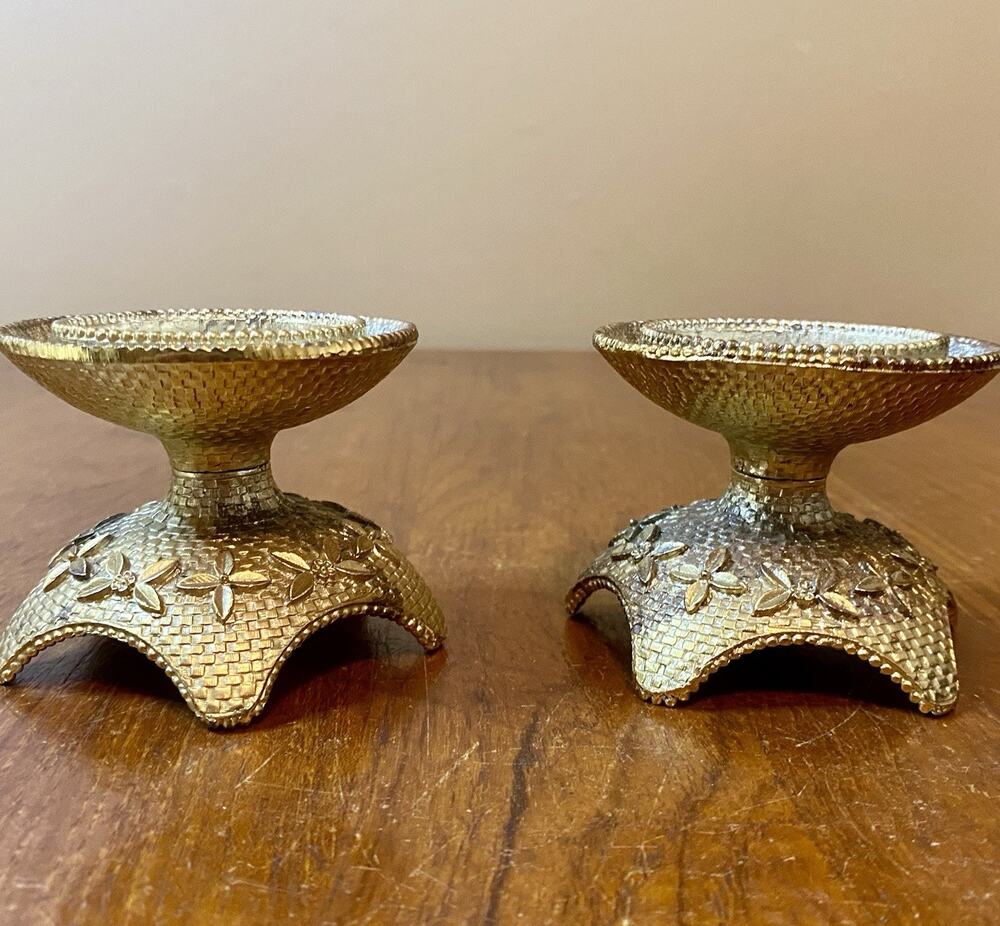 Vintage Brass Ornate Candlestick Holders 2.5” Set Of 2 Baroque-style